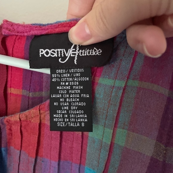 Positive Attitude Linen Blend Plaid Shift Dress Size 8 - Picture 2 of 7